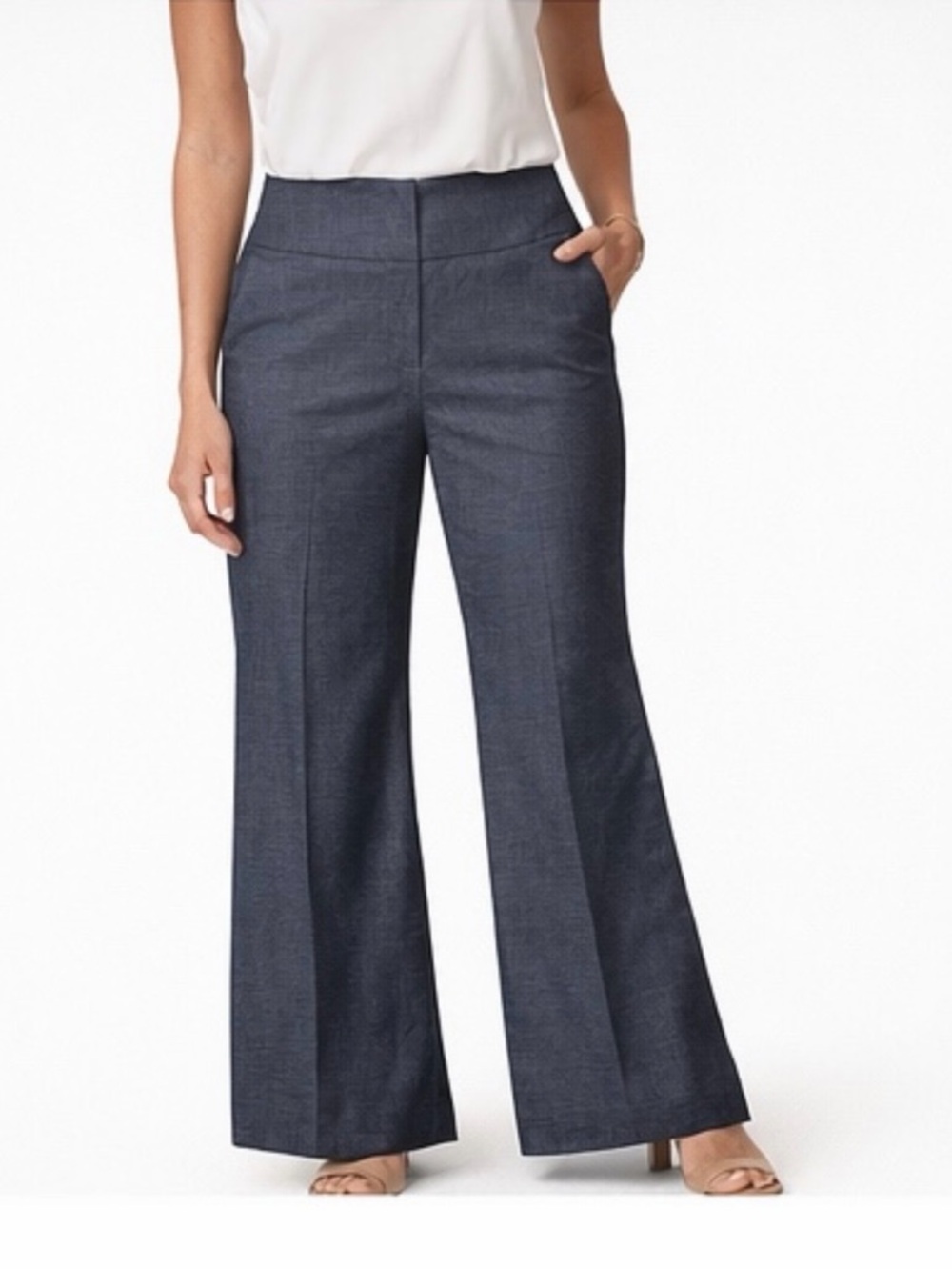 ANTONIO MELANI Navy Blue Wide Leg Trousers High Waist Stretch Women’s Size 14